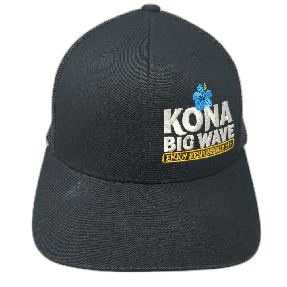 Yupoong Trucker Hat Black One Size Kona Big Wave Beer Mesh Back Snapback Logo